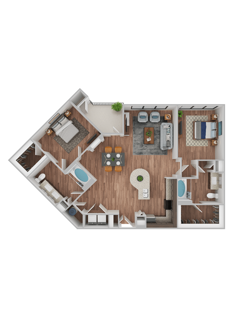 Floor plan for 2 beds, 2 baths, 1230 sqft